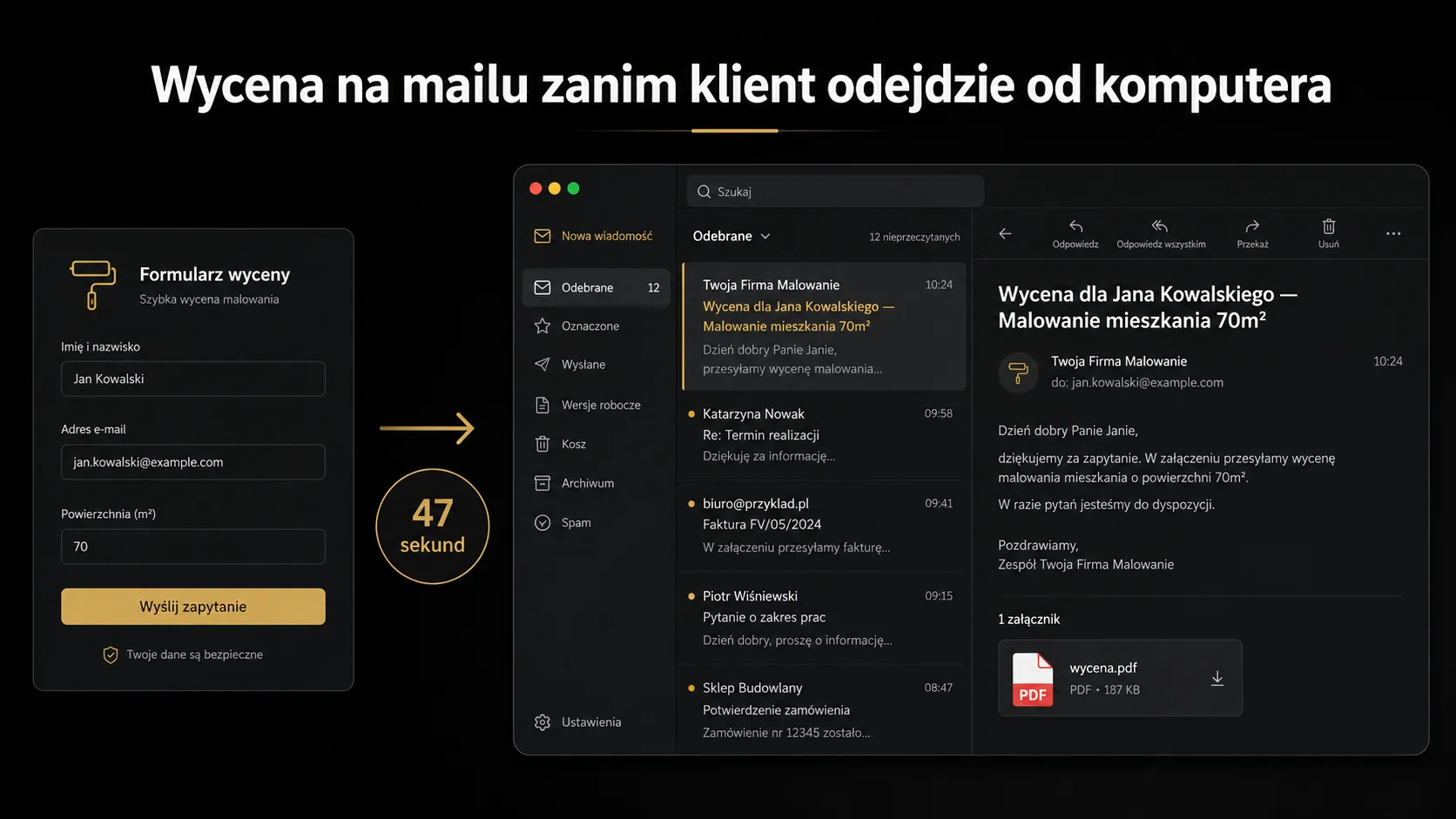 Automatyczna wycena PDF wysyłana w minutę — widok 1